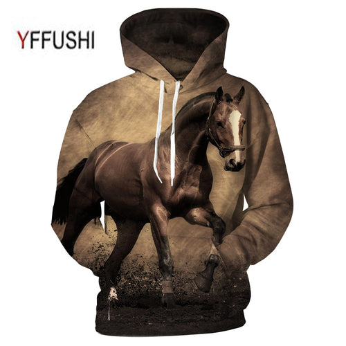 YFFUSHI 2019 Animal Printed Hoodies 3D Men Women Hooded Pullover Horse Print Sweatshirts Casual Loose Men Coat Plus Size 5XL