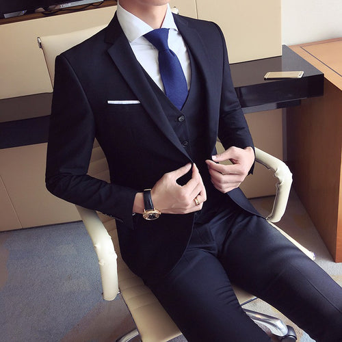 High quality men's fashion Slim suits men's business casual groomsman  wedding clothes pants trousers sets drop shipping suit