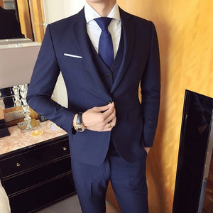 High quality men's fashion Slim suits men's business casual groomsman  wedding clothes pants trousers sets drop shipping suit