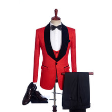 Load image into Gallery viewer, Fnoexw  Customized 2018 Red Groom Tuxedos Wedding Party Suit business Groomsman Suit mens wedding suits ( jacket+Pants+vest+tie)