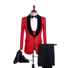 Load image into Gallery viewer, Fnoexw  Customized 2018 Red Groom Tuxedos Wedding Party Suit business Groomsman Suit mens wedding suits ( jacket+Pants+vest+tie)