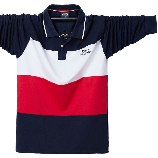 2019 Polo Shirt Men Big Tall Long Sleeves Top Tees Cotton Male Large Tee Autumn Fit Slim Patchwork Polo Shirts Plus Size M-5XL