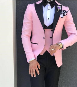 Houndstooth Custom Made Mens Checkered Suit Dresses Tailored black Weave Hounds Tooth Check wedding men suits jacket+pants+vest