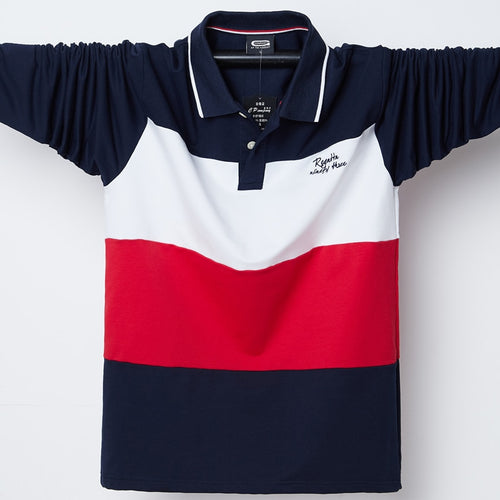 2019 Polo Shirt Men Big Tall Long Sleeves Top Tees Cotton Male Large Tee Autumn Fit Slim Patchwork Polo Shirts Plus Size M-5XL