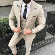 Load image into Gallery viewer, Men&#39;s fashion solid color suit three-piece suit (jacket + pants + vest) wedding groom groomsmen dress men&#39;s business dress