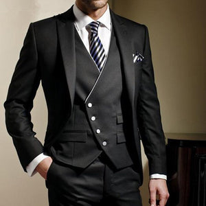 Men's fashion solid color suit three-piece suit (jacket + pants + vest) wedding groom groomsmen dress men's business dress