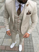 Load image into Gallery viewer, Men&#39;s fashion solid color suit three-piece suit (jacket + pants + vest) wedding groom groomsmen dress men&#39;s business dress