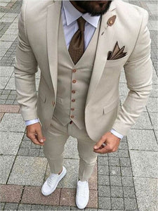 Men's fashion solid color suit three-piece suit (jacket + pants + vest) wedding groom groomsmen dress men's business dress