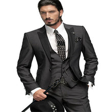 Load image into Gallery viewer, Men&#39;s fashion solid color suit three-piece suit (jacket + pants + vest) wedding groom groomsmen dress men&#39;s business dress
