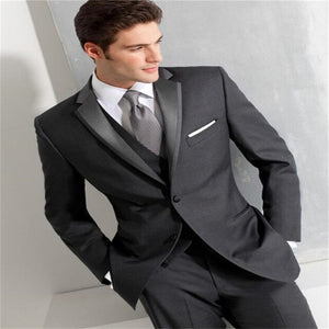 Men's fashion solid color suit three-piece suit (jacket + pants + vest) wedding groom groomsmen dress men's business dress