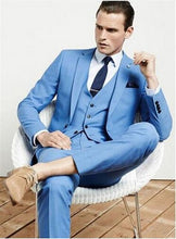 Load image into Gallery viewer, Men&#39;s fashion solid color suit three-piece suit (jacket + pants + vest) wedding groom groomsmen dress men&#39;s business dress