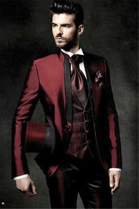 Men's fashion solid color suit three-piece suit (jacket + pants + vest) wedding groom groomsmen dress men's business dress
