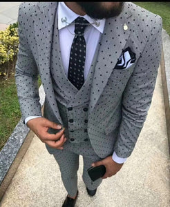 Houndstooth Custom Made Mens Checkered Suit Dresses Tailored black Weave Hounds Tooth Check wedding men suits jacket+pants+vest