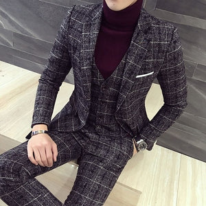 luxury suit ( Blazer + Vest + pant ) Plaid stripes mens suits 2019 Asia size S-5XL High quality men suits mens three-piece set