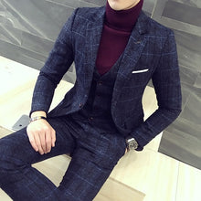 Load image into Gallery viewer, luxury suit ( Blazer + Vest + pant ) Plaid stripes mens suits 2019 Asia size S-5XL High quality men suits mens three-piece set