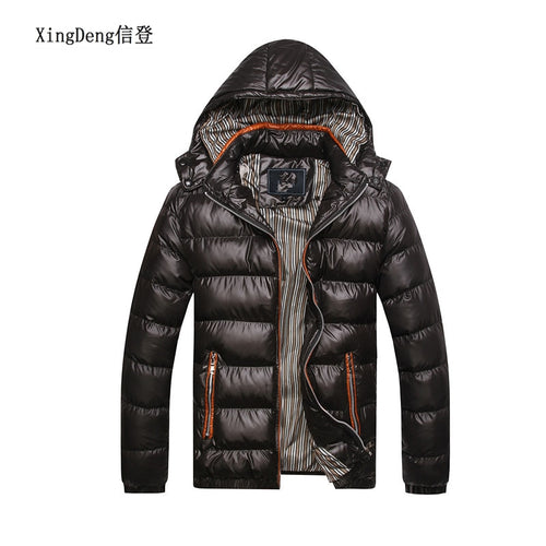 XingDeng Winter fashion warm Jackets Men Hat Detachable top Coat Cotton Outwear Coats Hooded Collar Slim Clothes Thick Parkas