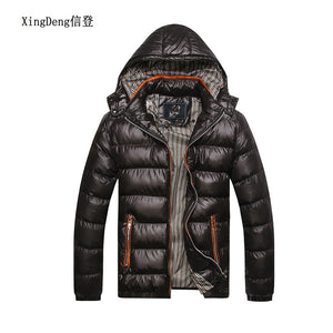 XingDeng Winter fashion warm Jackets Men Hat Detachable top Coat Cotton Outwear Coats Hooded Collar Slim Clothes Thick Parkas
