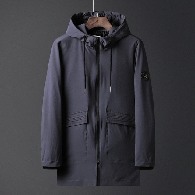 Plus 8XL  7XL 6XL Spring Autumn New Slim Fit Young Men Hooded Jacket Thin Jackets Brand Casual Windbreaker Top Quality black