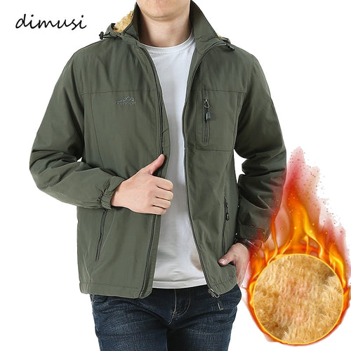 DIMUSI Winter Mens Jacket Male Thick Fleece Warm Army Tactical Windbreaker Jacket Mens Outwear Breathable Hooded Coats Clothing