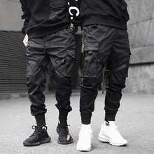 Load image into Gallery viewer, Men Ribbons Color Block Black Pocket Cargo Pants Harem Joggers Harajuku Sweatpant Hip Hop Trousers 2019 new hot sale