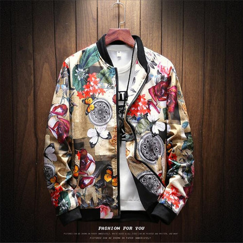 jacket loose men bomber jackets casual hip hop baseball collar print fashion coats streetwear 2019 New Men Clothes Drop Shipping