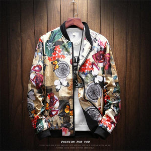 jacket loose men bomber jackets casual hip hop baseball collar print fashion coats streetwear 2019 New Men Clothes Drop Shipping