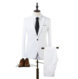 New Fashion Men's Suit Suit Groom Solid Color Wedding Dress White-collar Work Dress Jacket + Pants Suit Casual Suit