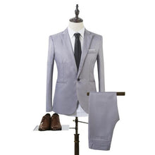 Load image into Gallery viewer, New Fashion Men&#39;s Suit Suit Groom Solid Color Wedding Dress White-collar Work Dress Jacket + Pants Suit Casual Suit