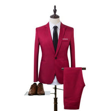 Load image into Gallery viewer, New Fashion Men&#39;s Suit Suit Groom Solid Color Wedding Dress White-collar Work Dress Jacket + Pants Suit Casual Suit