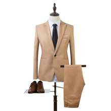 Load image into Gallery viewer, New Fashion Men&#39;s Suit Suit Groom Solid Color Wedding Dress White-collar Work Dress Jacket + Pants Suit Casual Suit
