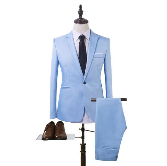 New Fashion Men's Suit Suit Groom Solid Color Wedding Dress White-collar Work Dress Jacket + Pants Suit Casual Suit