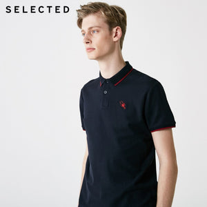 SELECTED Men's Summer 100% Cotton Turn-down Collar Short-sleeved Polo S|419206505