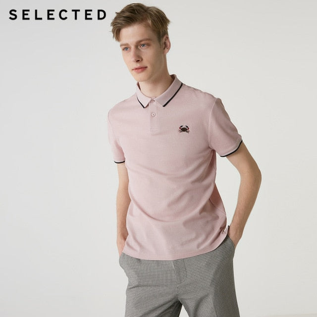 SELECTED Men's Summer 100% Cotton Turn-down Collar Short-sleeved Polo S|419206505