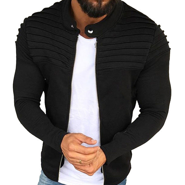 LITTHING Casual Jacket Men Winter Autumn Streetwear Windbreaker Mens Clothing Pleats Slim Stripe Raglan Zipper Long Sleeve Coats