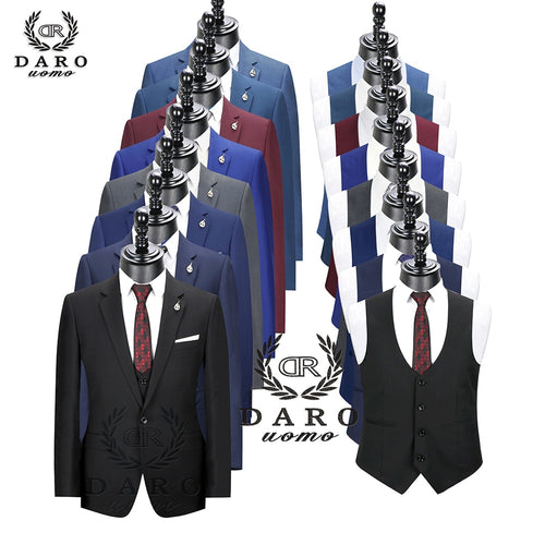 2019 DARO Men Suits  Slim Fit Jacket pants vest for Business Work and weeding Wear  3Pcs Set DR6158