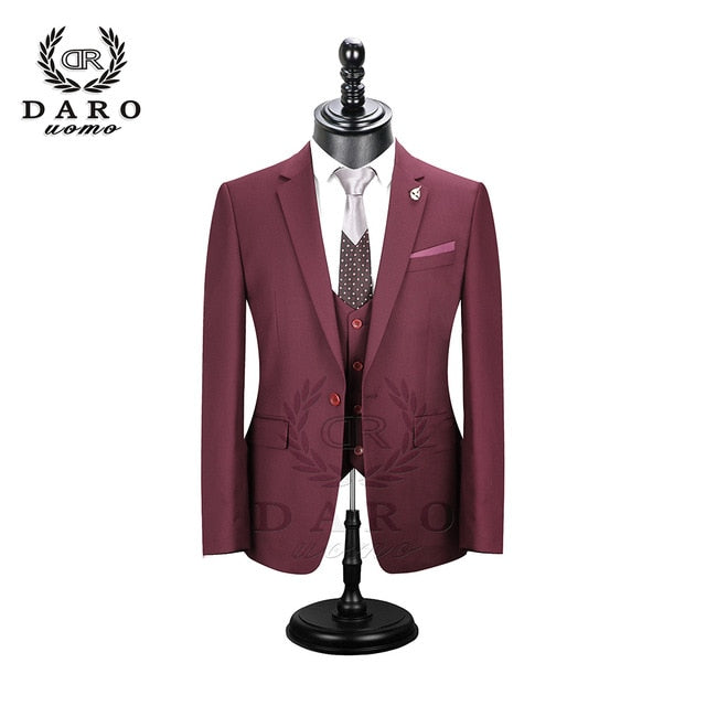 2019 DARO Men Suits  Slim Fit Jacket pants vest for Business Work and weeding Wear  3Pcs Set DR6158