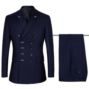 PAULKONTE Made Men Slim Fit Suits Double Breasted Black Blue Formal Wedding Tuxedos Party Gift Classic Men's Suit (Jacket+Pants)