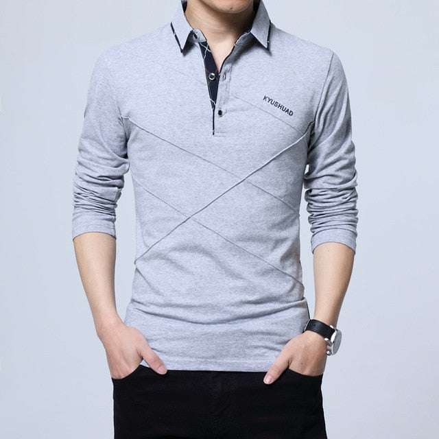 Polos Mens Long sleeves Shirt Fashion Polo Cotton Shirts Hombre Men's Clothing Masculino Business Casual Solid Brand 5XL MOOWNUC