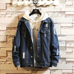Men\'s Fashion Denim Jacket Men\'s Casual Bomber Jacket Men\'s Hip Hop Men\'s Retro Denim Jacket Jacket Streetwear 2019