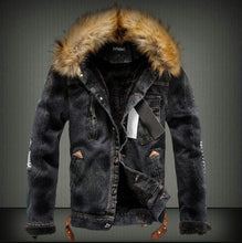Load image into Gallery viewer, Retro Ripped Fleece Jeans Jacket and Coat for Autumn Winter S-XXXXL Drop Shipping Mens Denim Jacket with Fur Collar
