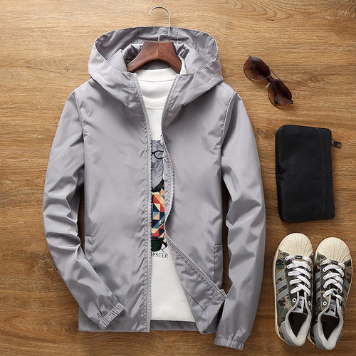 Spring Autumn Mens Hooded Jacket Solid color Fashion Breathable Jackets Male Slim Fit Coat Jaqueta Masculina Plus Size M-7XL