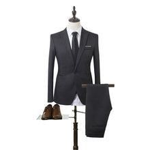 Load image into Gallery viewer, CYSINCOS 2019 New 2 Pieces Business Blazer+Pants Suit Sets Men Autumn Fashion Solid Slim Wedding Set Vintage Classic Blazer Male