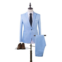Load image into Gallery viewer, CYSINCOS 2019 New 2 Pieces Business Blazer+Pants Suit Sets Men Autumn Fashion Solid Slim Wedding Set Vintage Classic Blazer Male