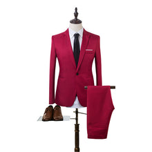 Load image into Gallery viewer, CYSINCOS 2019 New 2 Pieces Business Blazer+Pants Suit Sets Men Autumn Fashion Solid Slim Wedding Set Vintage Classic Blazer Male