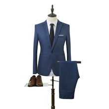 Load image into Gallery viewer, CYSINCOS 2019 New 2 Pieces Business Blazer+Pants Suit Sets Men Autumn Fashion Solid Slim Wedding Set Vintage Classic Blazer Male