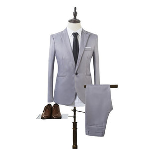 CYSINCOS 2019 New 2 Pieces Business Blazer+Pants Suit Sets Men Autumn Fashion Solid Slim Wedding Set Vintage Classic Blazer Male
