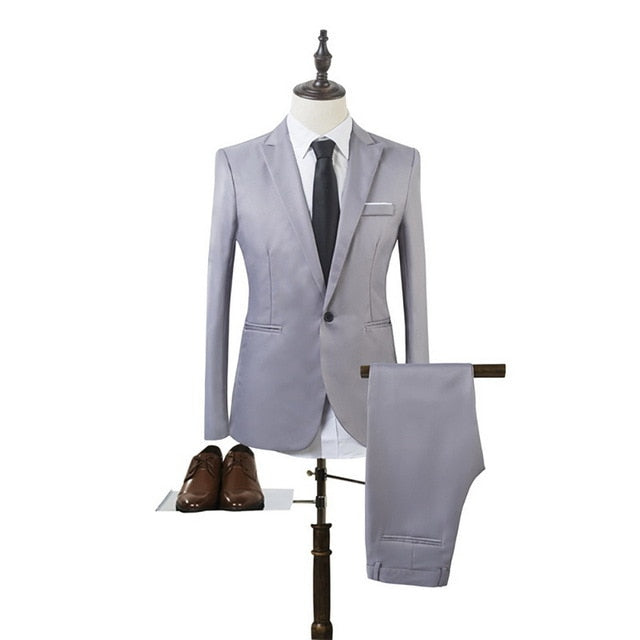 CYSINCOS 2019 New 2 Pieces Business Blazer+Pants Suit Sets Men Autumn Fashion Solid Slim Wedding Set Vintage Classic Blazer Male