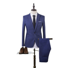 Load image into Gallery viewer, CYSINCOS 2019 New 2 Pieces Business Blazer+Pants Suit Sets Men Autumn Fashion Solid Slim Wedding Set Vintage Classic Blazer Male