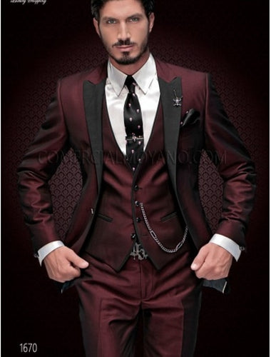 New Brand Groom Tuxedo Suit 2019 Custom Made Wine Red Men Suits Terno Slim Fit Peaked Lapel Groomsmen Men Wedding Prom Suits