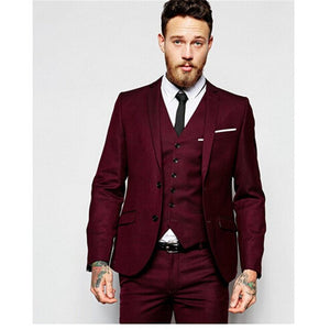 New Brand Groom Tuxedo Suit 2019 Custom Made Wine Red Men Suits Terno Slim Fit Peaked Lapel Groomsmen Men Wedding Prom Suits